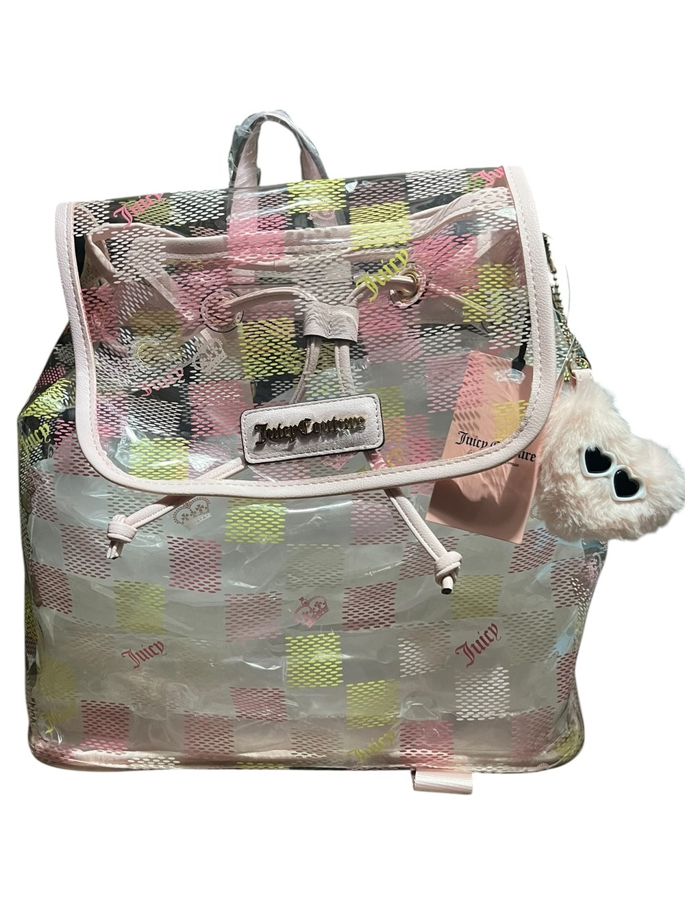 Juicy Couture Clear Pink Event Drawstring And Snap Backpack